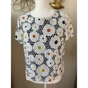 Harlyn Small Floral Lace Overlay Top‎ White Navy Orange Yellow Short Sleeve